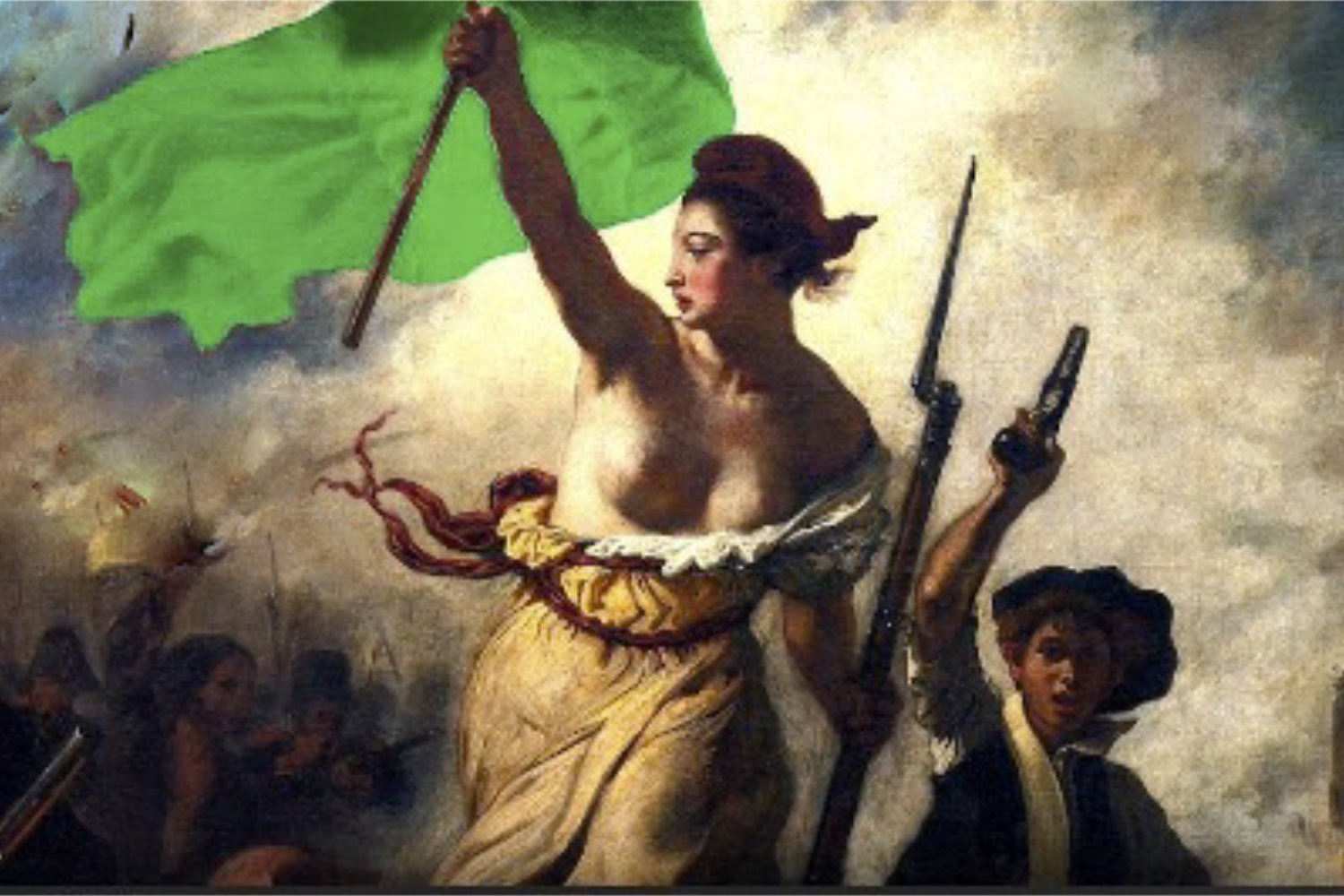 Abgewandelte Fassung von Delacroix’ „Die Freiheit führt das Volk“ mit grüner statt dreifarbiger Fahne