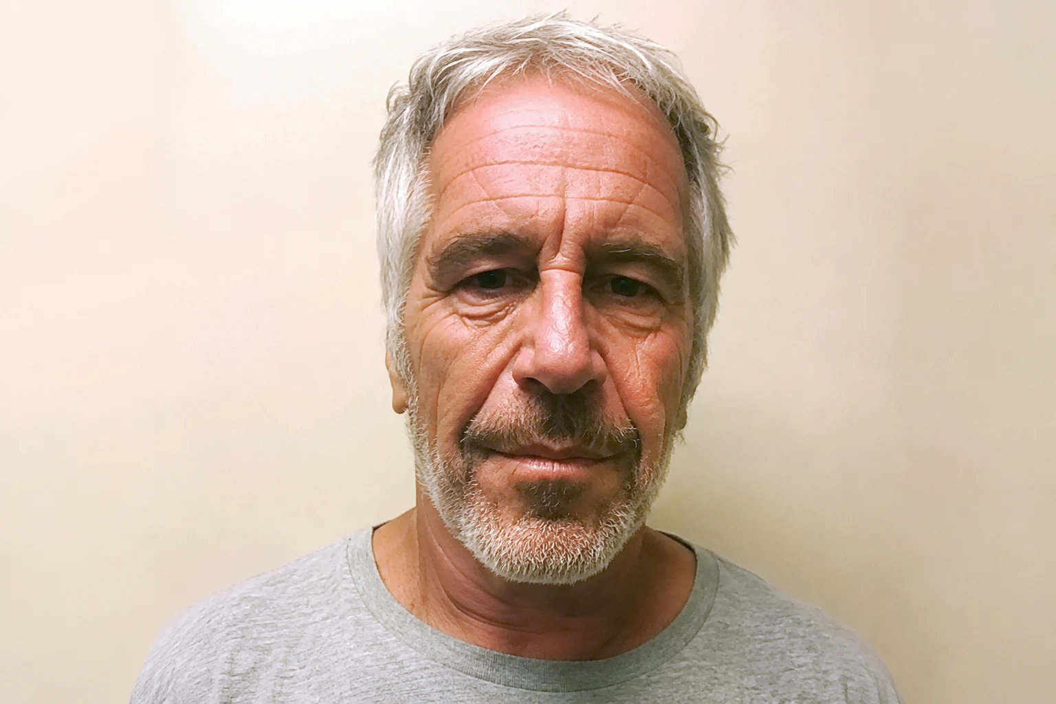 Porträtaufnahme von Jeffrey Epstein vor hellem Hintergrund