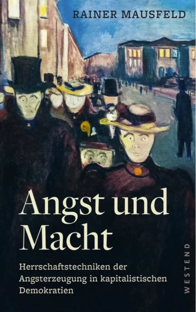 Buchcover: Rainer Mausfeld – Angst und Macht (Westend), mit Edvard Munchs Gemälde „Abend auf der Karl Johan“