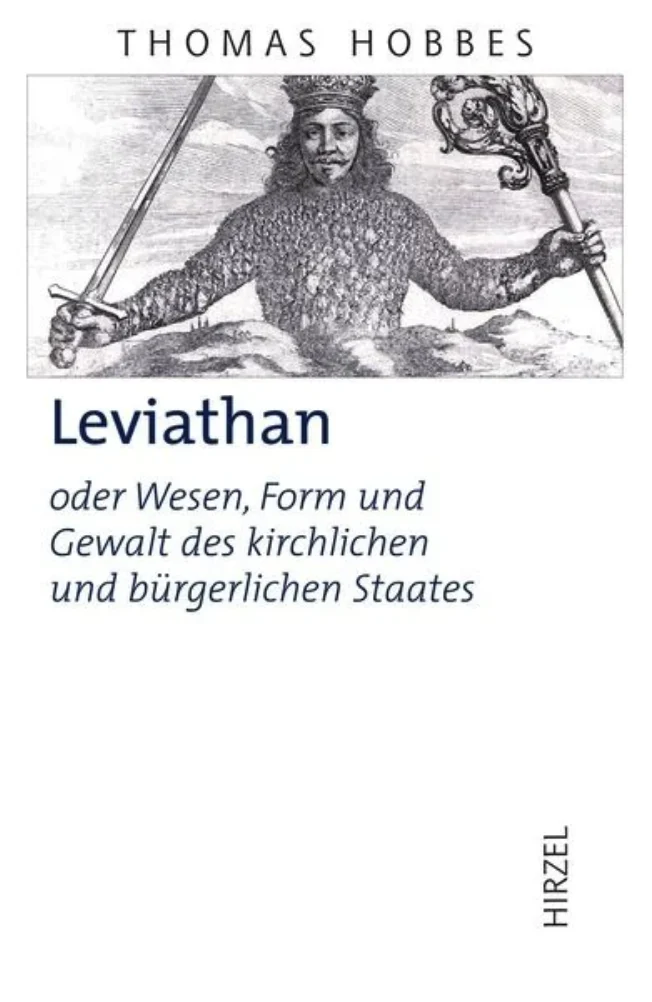 Buchcover: Thomas Hobbes – Leviathan (Hirzel), mit dem berühmten Titelkupfer des Souveräns mit Schwert und Bischofsstab